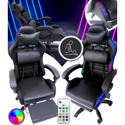 Fotel Gamingowy Obrotowy Regulowany Dla Gracza Czarny LED