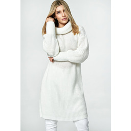 Długi sweter oversize z golfem damski - ecru