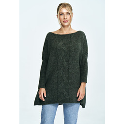 Sweter oversize w warkocze - ciemnooliwkowy M900 rozmiar
