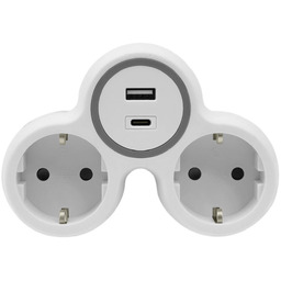 Rozgałęźnik wtyczkowy 2x gniazdo 230V Schuko 2x USB