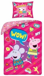 Pościel bawełniana 140x200 Świnka Peppa różowa + worek
