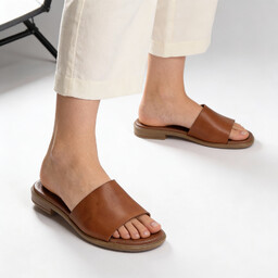 Armodo Klapki damskie, skórzane płaskie naturalna skóra odkryte