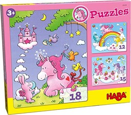 Puzzles Einhorn Glitzerglück. 3 Motive 12, 15, 18