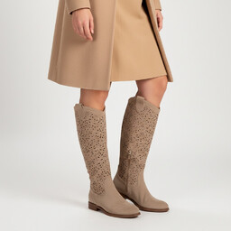 S.Barski Kozaki damskie, ażurowa cholewka do kolana zamek