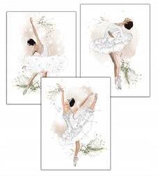 3 Plakat baletnice baletnica tancerka suknia beż jezioro