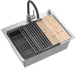Zlewozmywak stalowy LUKE 110 WORKSTATION Nikiel szczotkowany