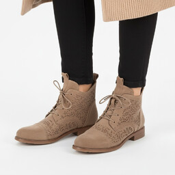 S.Barski Botki damskie, cholewka materiałowa ażurowa niski obcas