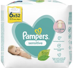 Pampers Chusteczki Nawilżane Sensitive, 6x 52szt.