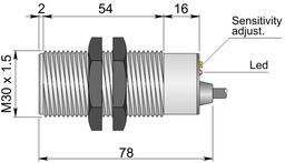Czujnik pojemnościowy Fi 30 mm SC30SP-C20 PNP NO+NC