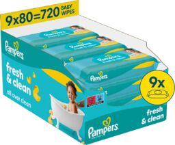Pampers Fresh Clean, chusteczki nawilżane, 9 x 80