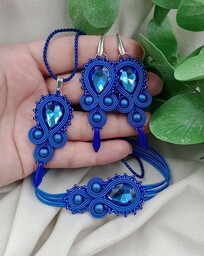Pakamera Kobaltowa biżuteria sutasz, niebieski komplet zestaw soutache
