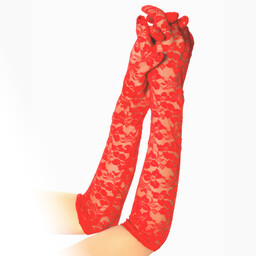 Koronkowe czerwone rękawiczki z kwiatowym motywem 41 cm