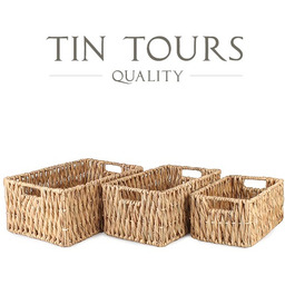 KOMPLET 3 PROSTOKĄTNYCH KOSZY Z HIACYNTU WODNEGO