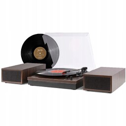 Gramofon Fenton z głośnikami ciemne drewno