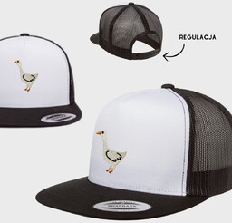 Haftowana czapka z prostym daszkiem (snapback) GĄSKA biało-czarna