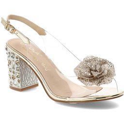 S.Barski Złote Sandały Eleganckie Obuwie Damskie Na Obcasie