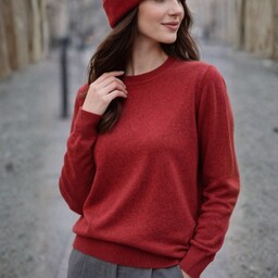 Sweter damski bordowy z wełną klasyczny elegancki Italy