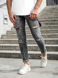 Czarne spodnie jeansowe męskie slim fit z szelkami