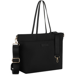 Czarna, duża shopperka damska z nylonu, mieszcząca format