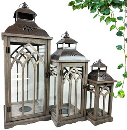 Lampion latarnia drewniana komplet 3 szt brąz 82/62/42cm