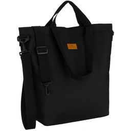 Czarna shopperka damska zamykana suwakiem z kieszonką zewnętrzną