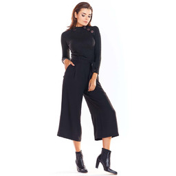 Czarny Klasyczny Sweter z Półgolfem z Guzikami