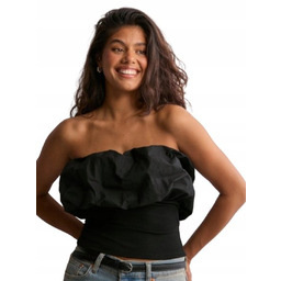 Nelly Damski Top Czarny Dopasowany Bufiasty XS Drk