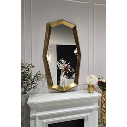 LUSTRO ŚCIENNE Monolith o geometrycznym kształcie, złota rama