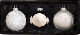 WeRChristmas Szklane bombki, czarno-białe, 3-częściowe