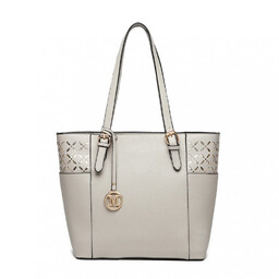 Szara Duża Elegancka Torebka Shopper Bag do Pracy