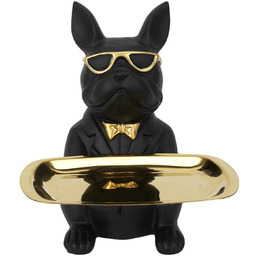 Figurka dekoracyjna buldog organizer czarny ze złotą tacą