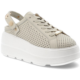 S.Barski Klapki damskie, ze skóry naturalnej licowej ażurowa