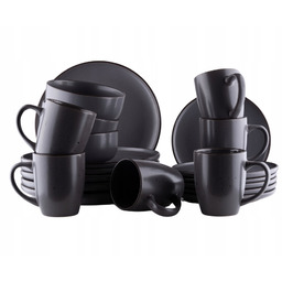 Serwis Obiadowy Kubki Kamionka Ciemny Szary Nakrapiany