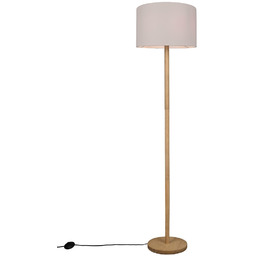 Lampa podłogowa drewniana elegancka do salonu z białym