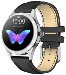 Smartwatch Rubicon RNAE36 Srebrny Czarny pasek skórzany pulsometr