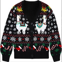 Damski Kardigan Sweter Świąteczny Rozpinany Guziki Zabawny Alpaki
