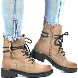 Damskie Botki Workery Evento 4226 Khaki Beżowe