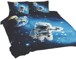 Pościel bawełniana 160x200 Kosmos czarna niebieska Universal Matex