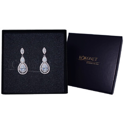 Kolczyki Ślubne Srebrne Wiszące Migdały Swarovski Piękne