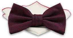 Ciemna Czerwona Elegancka Mucha z Białą Poszetką