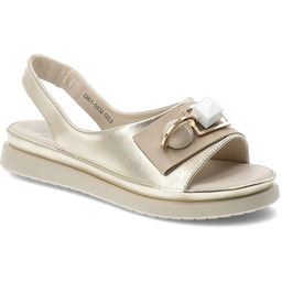 S.Barski Sandały damskie, ze skóry naturalnej metaliczne ozdobna