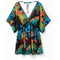 Sukienka tunika z nadrukiem w tropikalny deseń