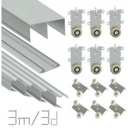 System drzwi przesuwnych 3m/3 drzwi Srebrny kompletny zestaw