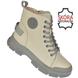 Botki skórzane damskie B-3-1502 białe ocieplane glany trzewiki