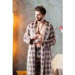 Szlafrok męski długi z ciepłej dzianiny w kratę