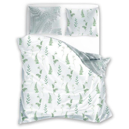 Pościel bawełniana biała w zielone liście paproci PER-176