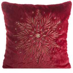 Poszewka bożonarodzeniowa futrzana czerwona z haftowanym płatkiem śniegu