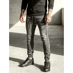 Czarne spodnie jeansowe joggery męskie Denley MP0090N