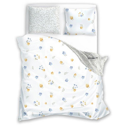 Pościel bawełniana biała w żółte i niebieskie kwiaty