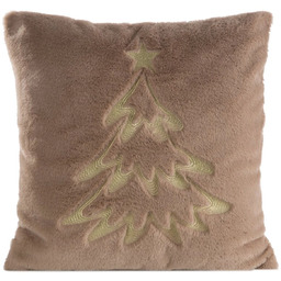 Poszewka bożonarodzeniowa futrzana jasnobrązowa z haftowaną choinką PSWA-277